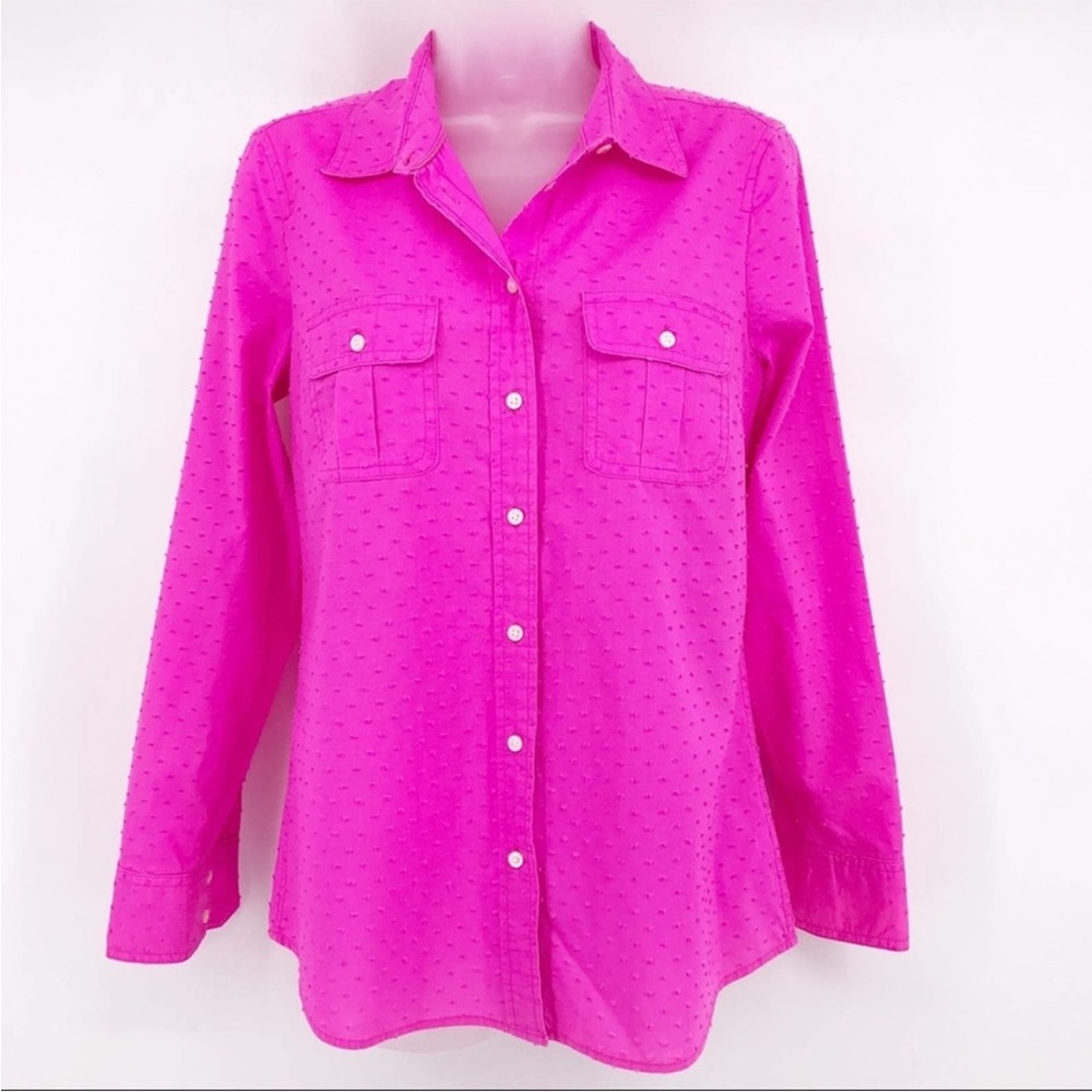 👚 Gap Pink Swiss Dot Fitted Boyfriend Shirt 👚